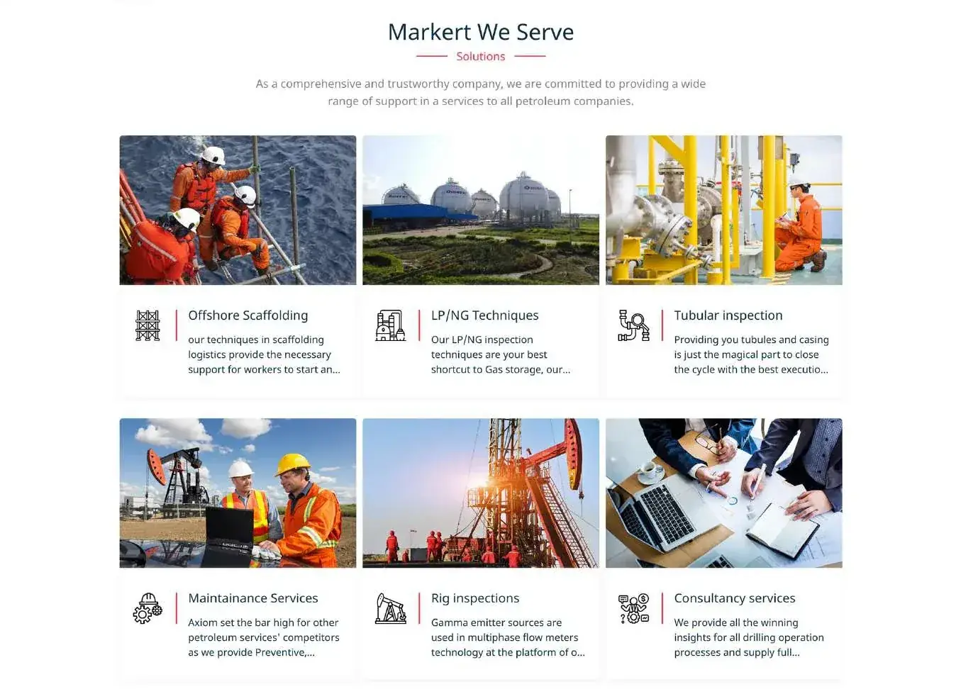 Website, markets we serve