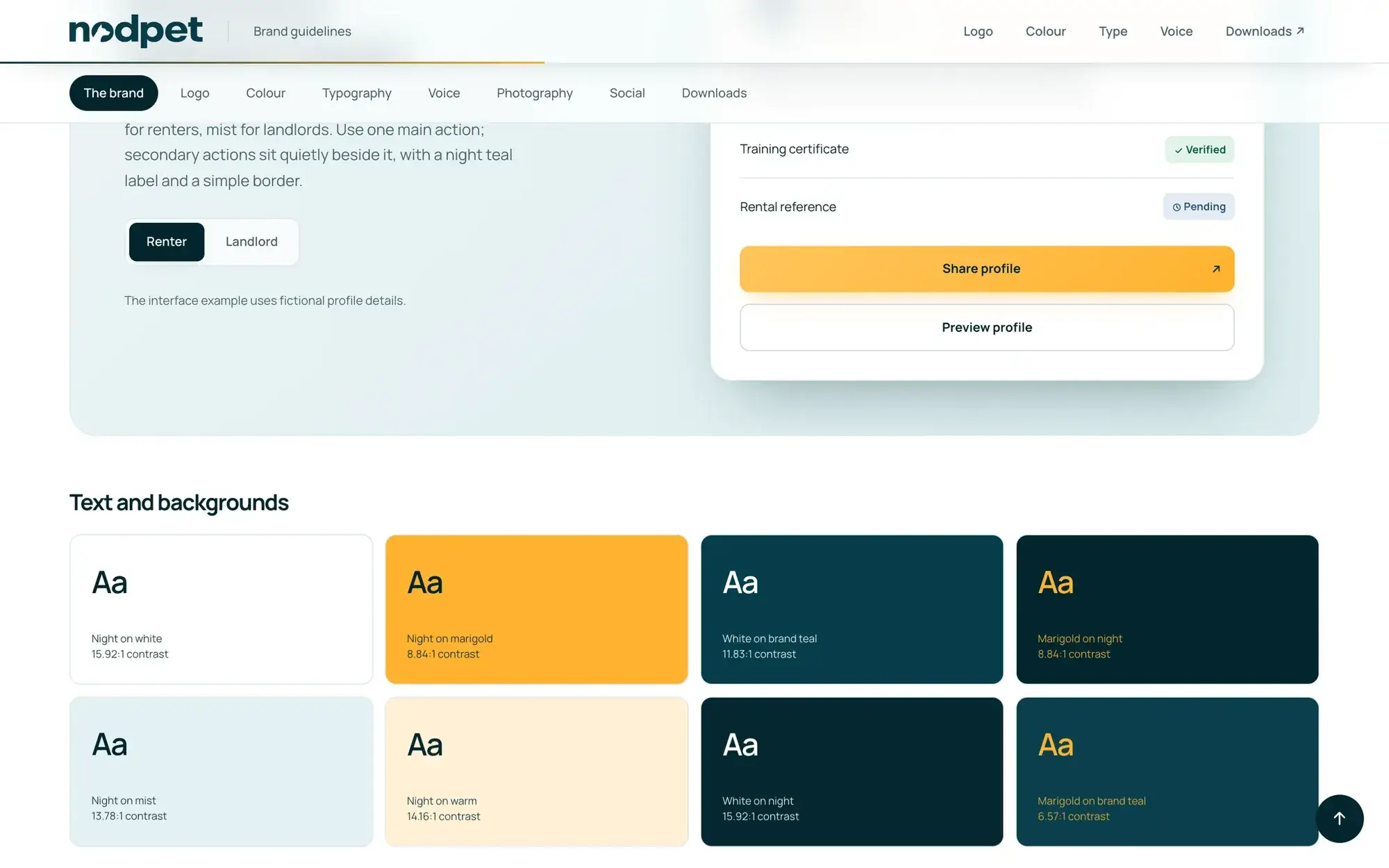 Text and background pairings